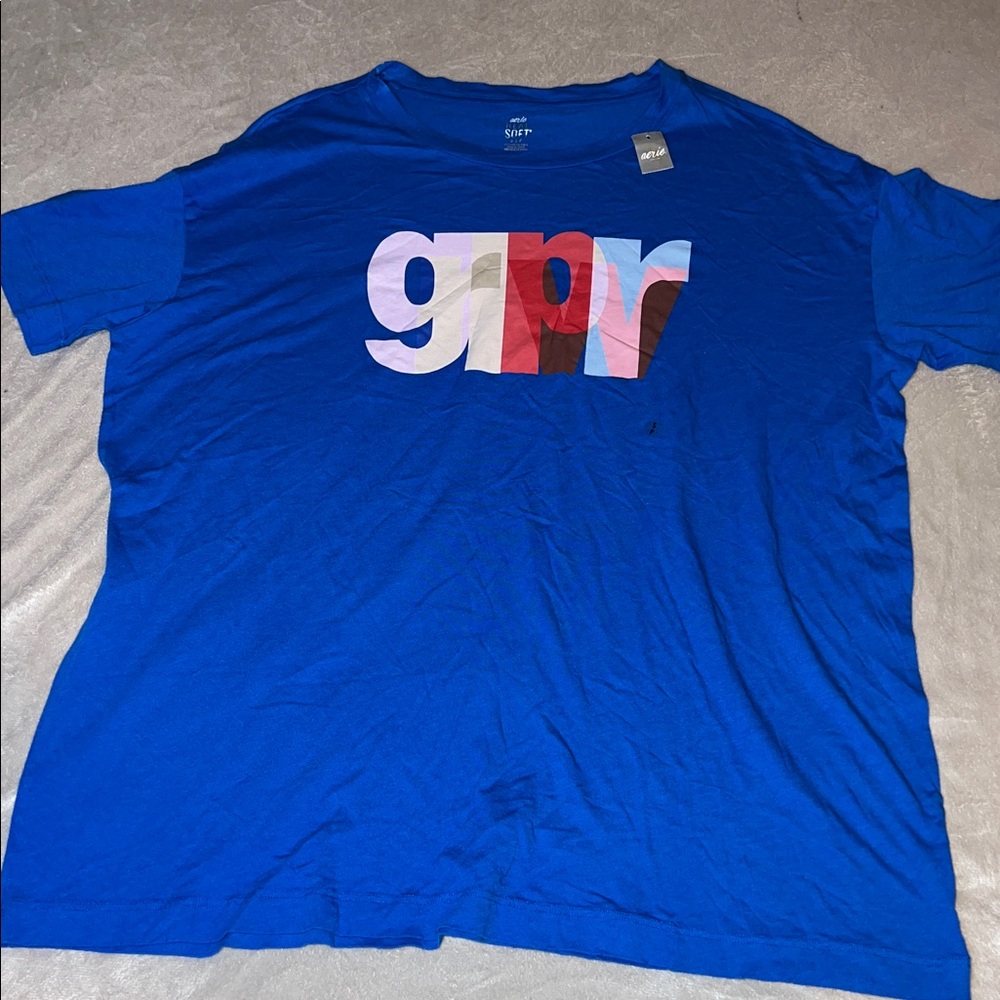 Aerie REAL SOFT Blue Graphic Tee - Short Sleeve NWT